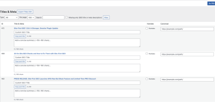 Titles and Meta module settings page